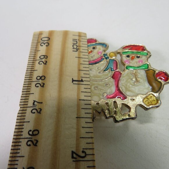 Vintage Enamel Snowman Family Winter Holiday Brooch Lapel Pin - Picture 8 of 10